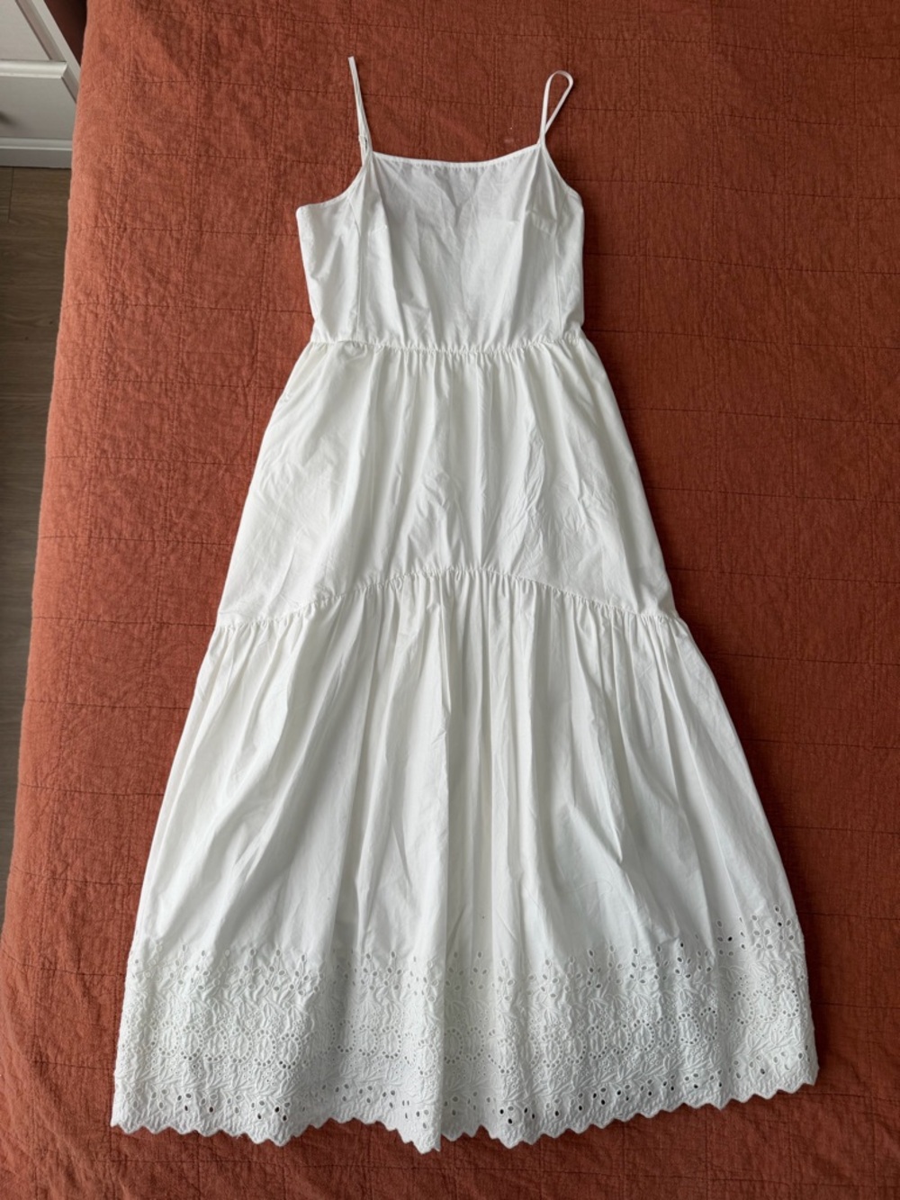 Sea New York Cami Tiered Maxi Dress XS White Cotton Eyelet Lace Sundress Preppy